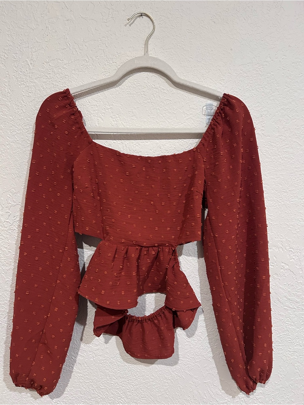 Rust Red Peplum Long-Sleeve Women's Top
